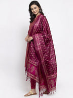 Jompers Women Pink Self-Striped Kurta with Trousers & Art Silk Printed Dupatta - Distacart