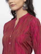 Jompers Women Pink Self-Striped Kurta with Trousers & Art Silk Printed Dupatta - Distacart