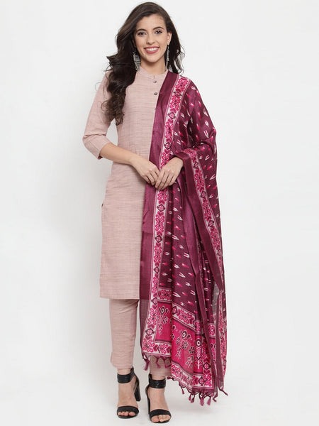 Jompers Women Pink Solid Kurta with Trousers & Dupatta