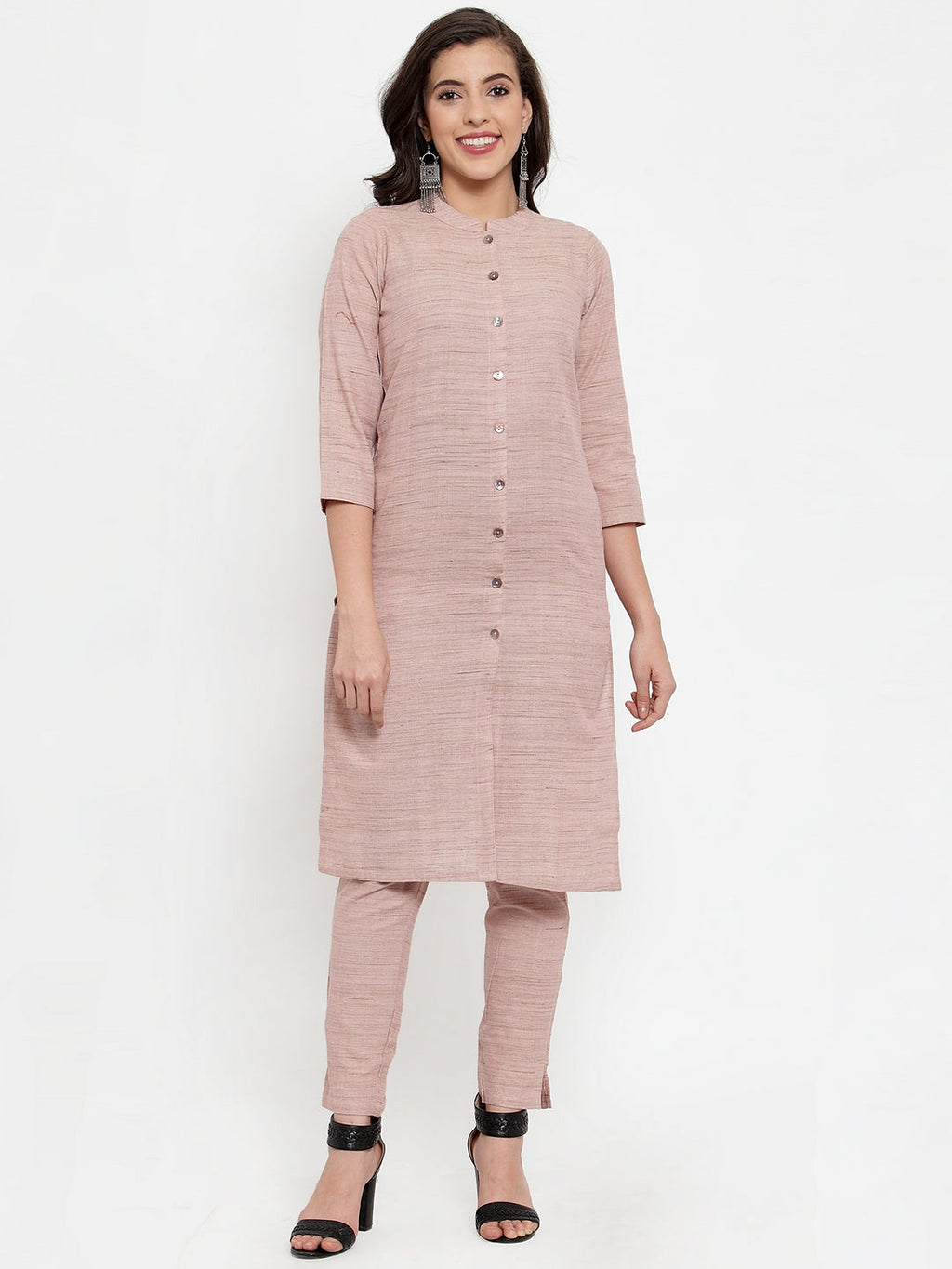 Jompers Women Pink Solid Kurta with Trousers & Dupatta - Distacart