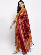 Jompers Women Yellow Self-Striped Kurta with Trousers & Art Silk Printed Dupatta - Distacart