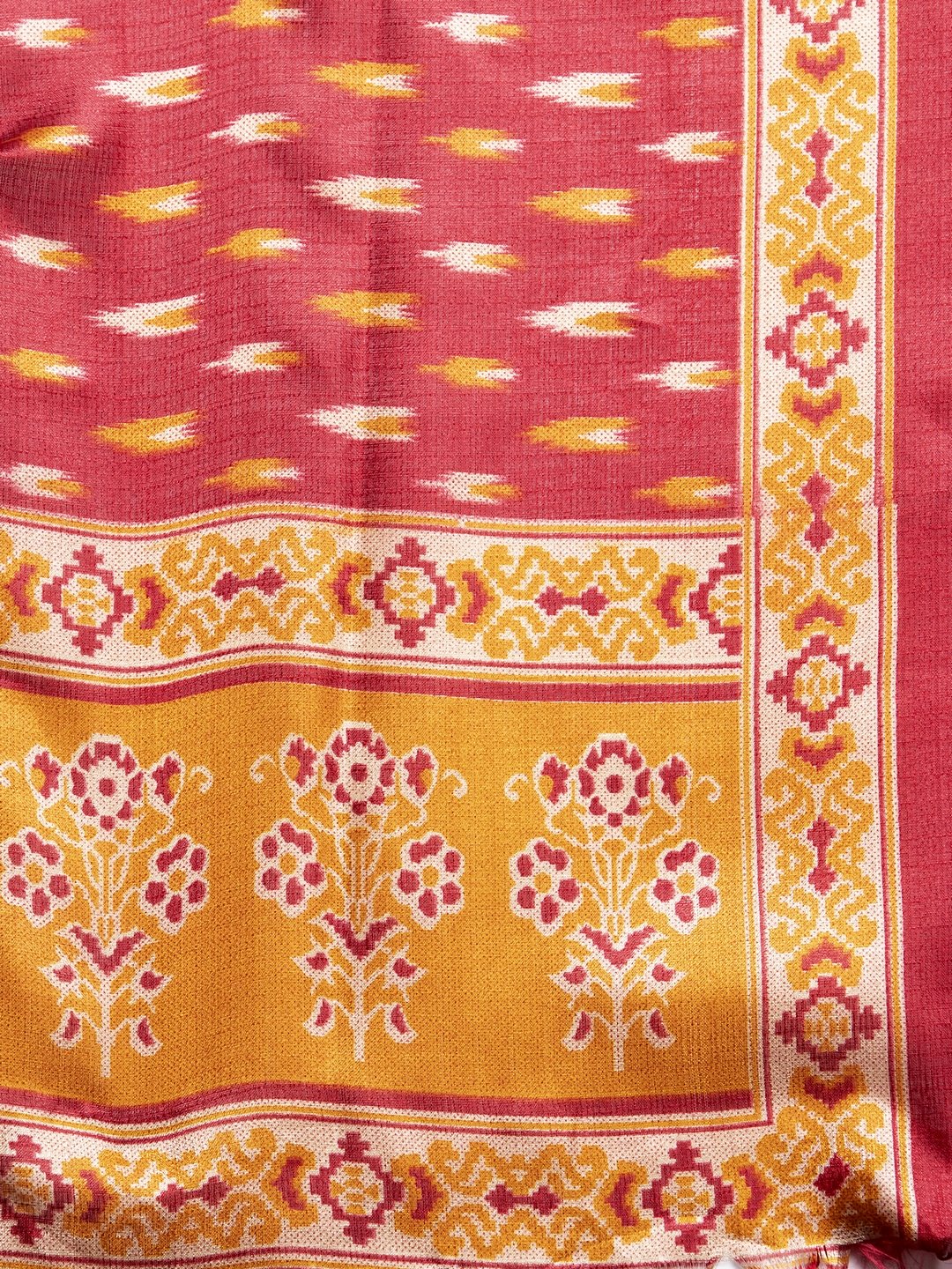 Jompers Women Yellow Self-Striped Kurta with Trousers & Art Silk Printed Dupatta - Distacart