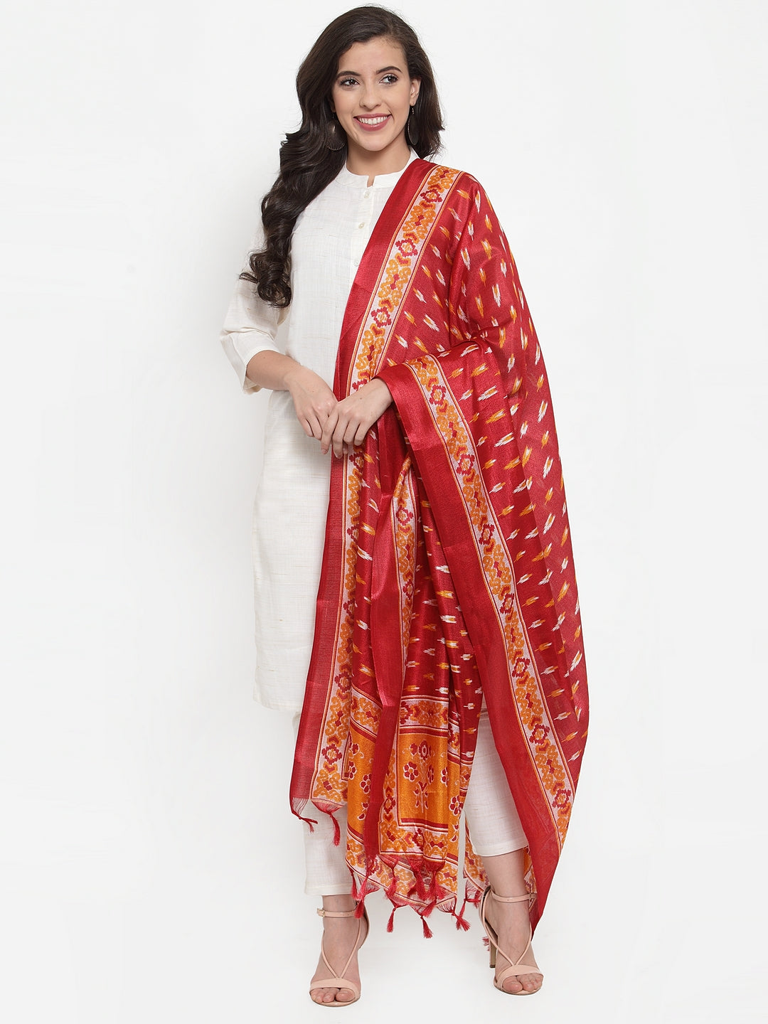 Jompers Women Off-White Solid Kurta with Trousers & Dupatta - Distacart