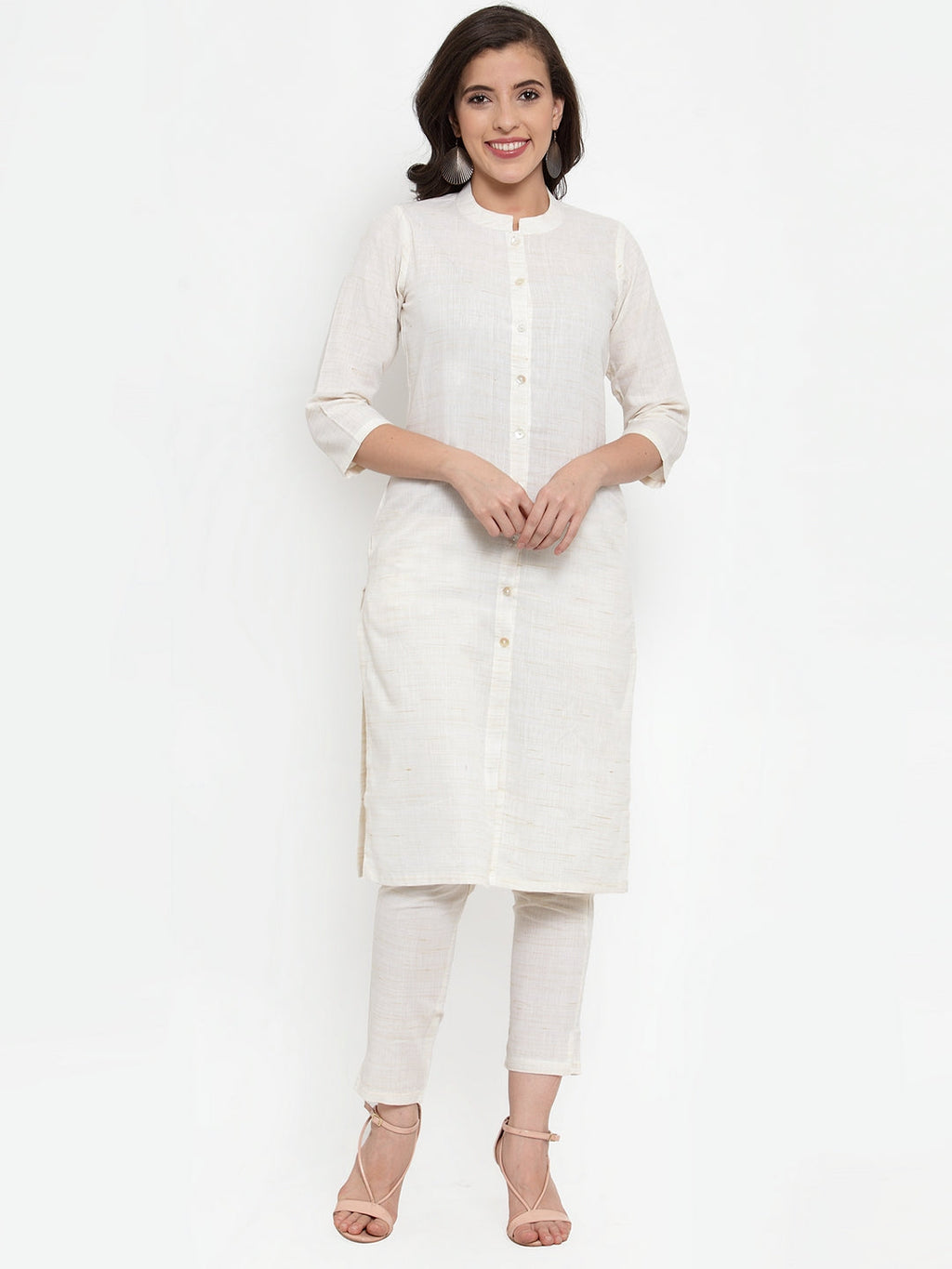 Jompers Women Off-White Solid Kurta with Trousers & Dupatta - Distacart