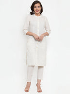 Jompers Women Off-White Solid Kurta with Trousers & Dupatta - Distacart