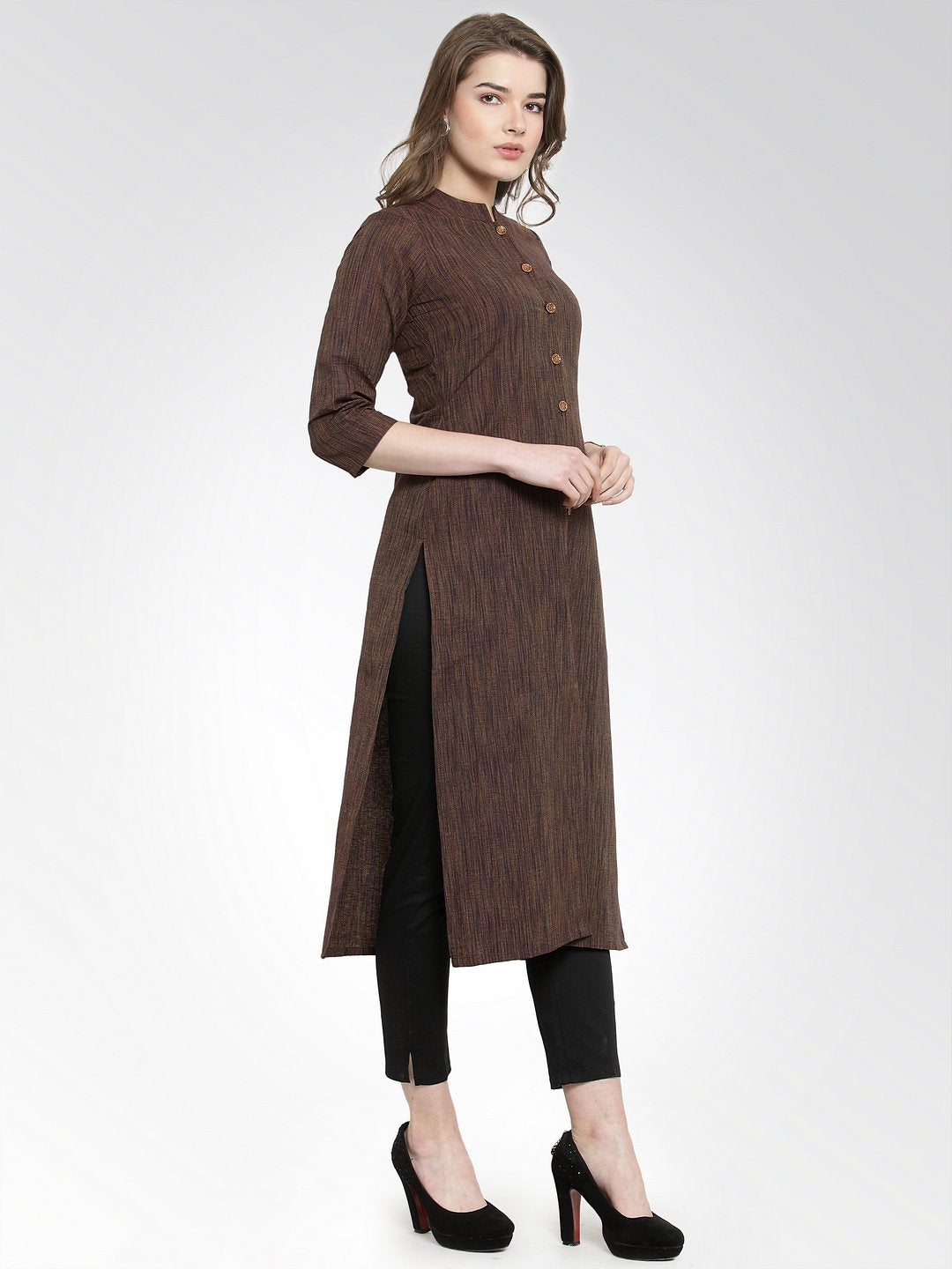 Jompers Women Brown self design straight Kurta with Trousers - Distacart