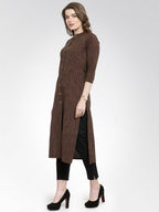Jompers Women Brown self design straight Kurta - Distacart