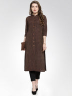 Jompers Women Brown self design straight Kurta - Distacart