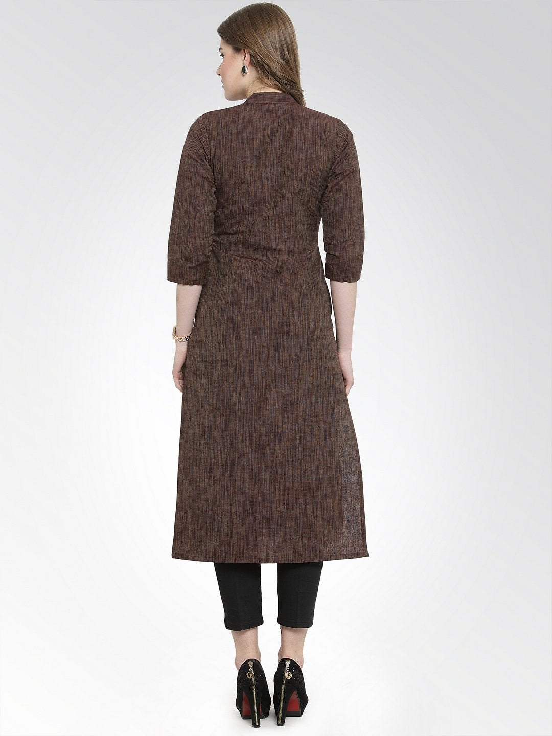 Jompers Women Brown self design straight Kurta - Distacart