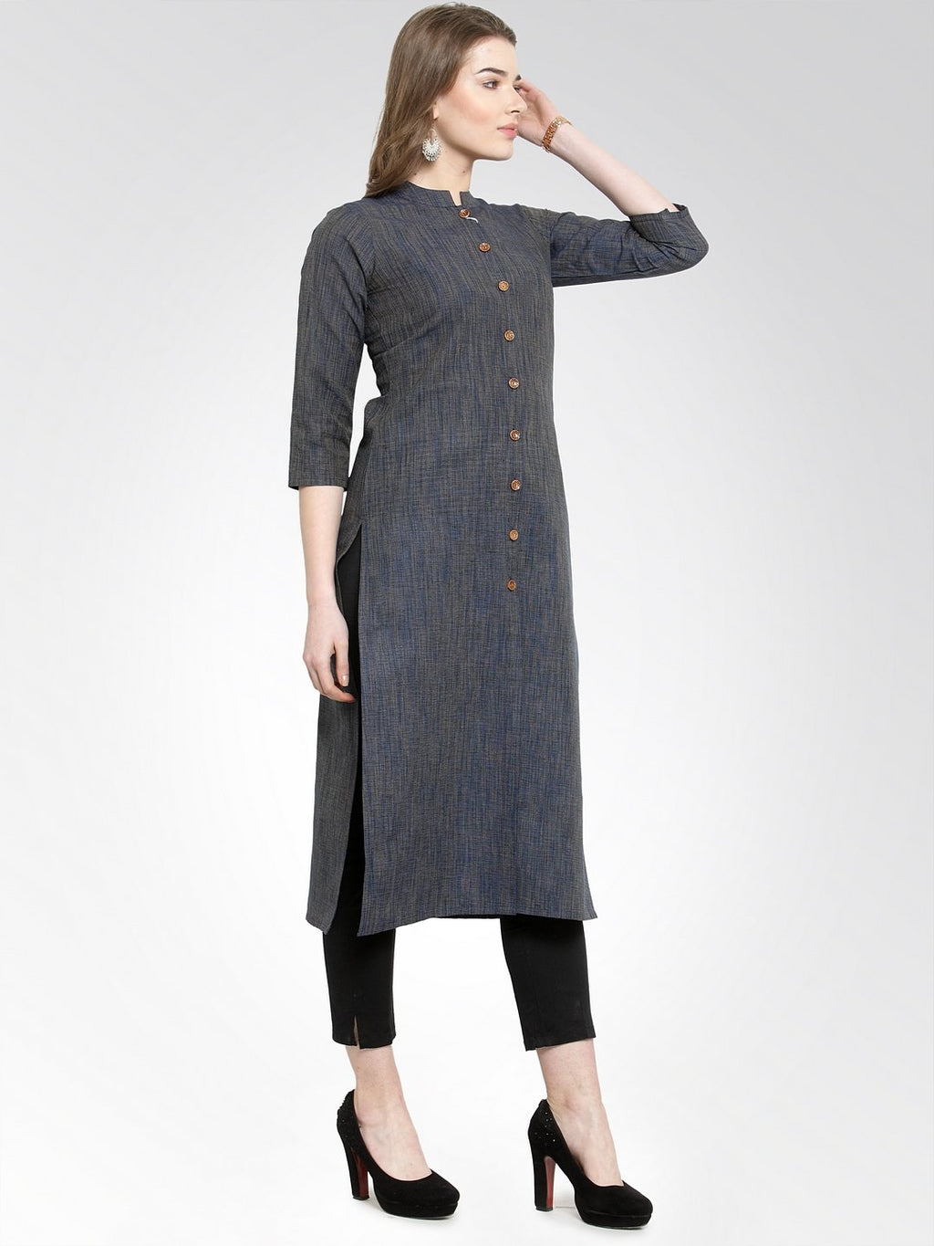 Jompers Women Navy self design straight Kurta - Distacart
