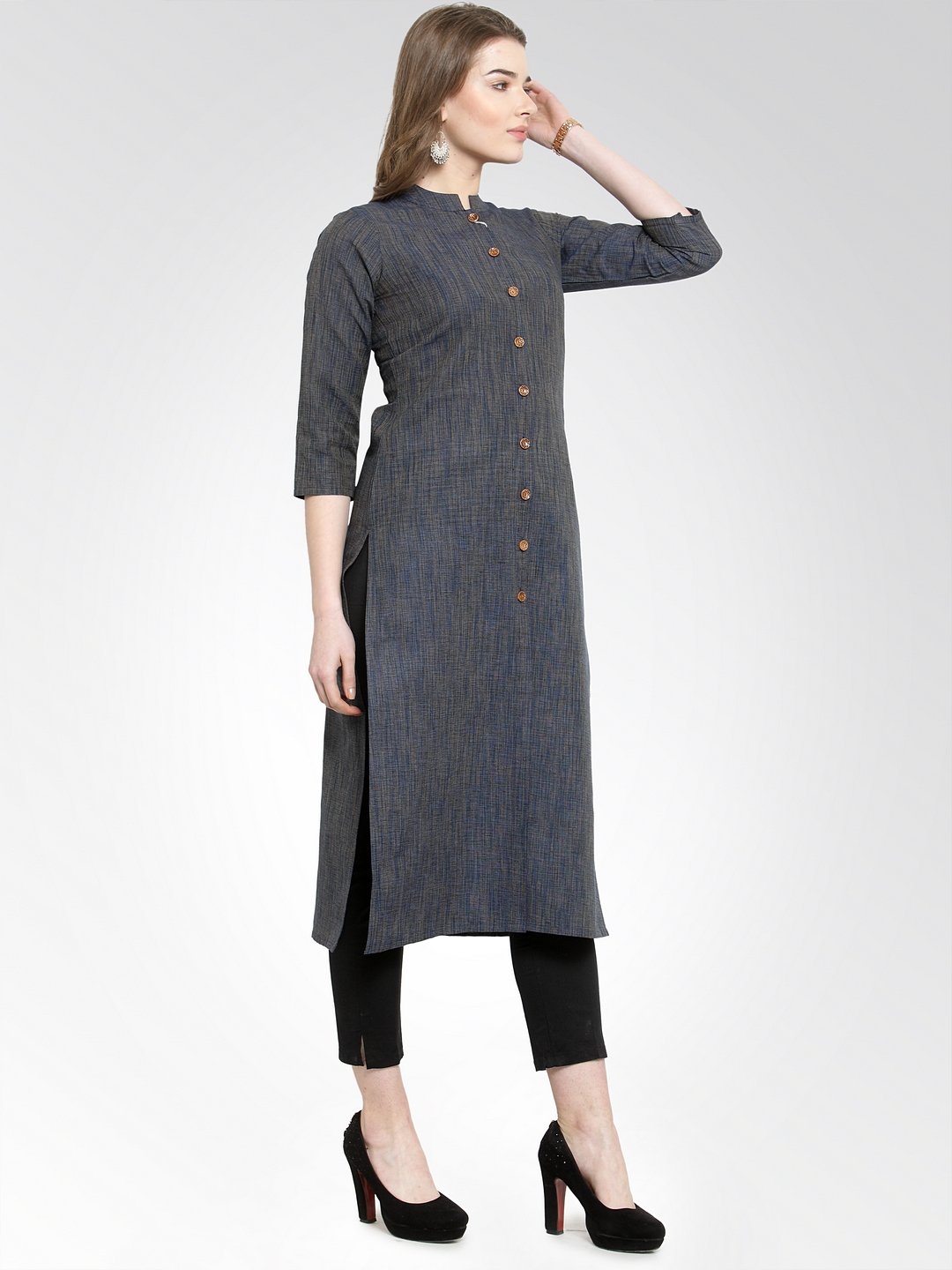 Jompers Women Navy self design straight Kurta - Distacart