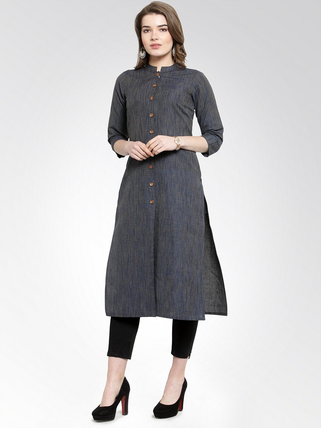 Jompers Women Navy self design straight Kurta - Distacart