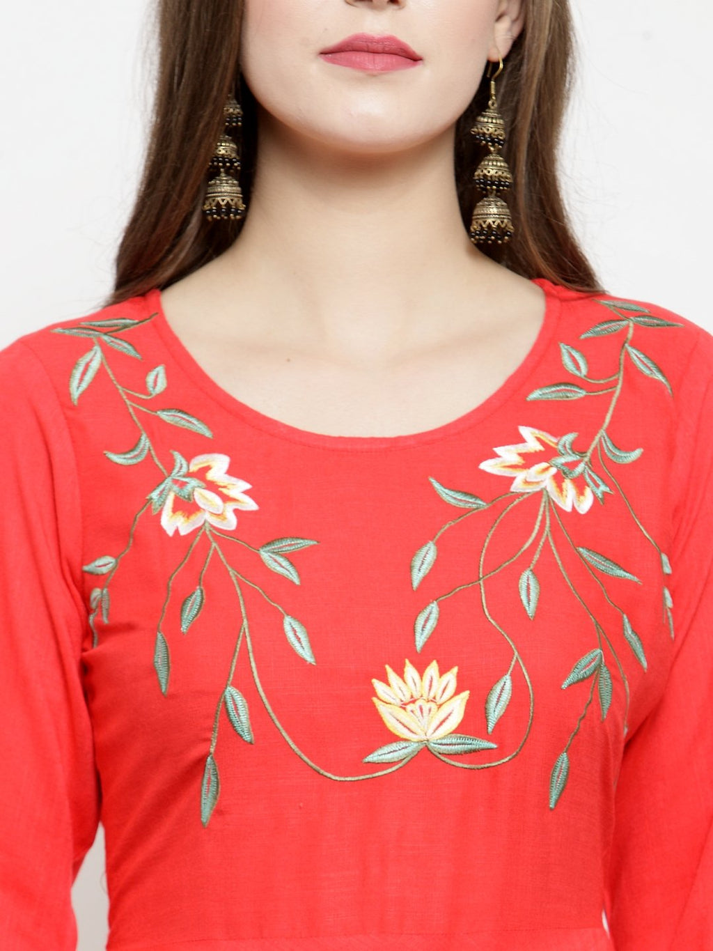 Jompers Women Peach embroidered Flaired Kurta - Distacart