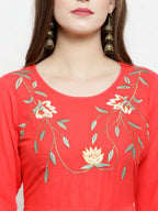 Jompers Women Peach embroidered Flaired Kurta - Distacart
