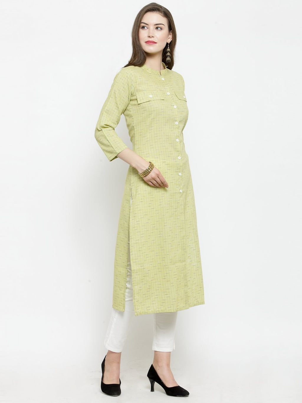 Jompers Women Green woven design Straight Kurta - Distacart