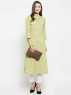 Jompers Women Green woven design Straight Kurta - Distacart