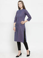 Jompers Women Blue Blue Striped Cotton-blend Straight Kurta - Distacart