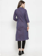 Jompers Women Blue Blue Striped Cotton-blend Straight Kurta - Distacart