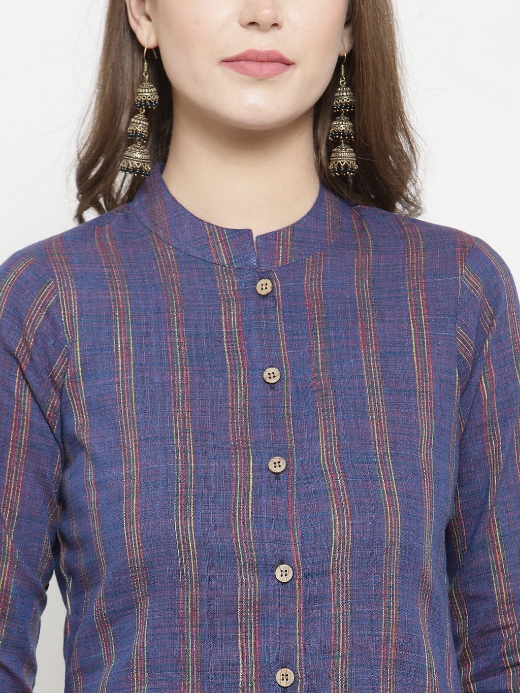 Jompers Women Blue Blue Striped Cotton-blend Straight Kurta - Distacart