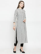 Jompers Women Grey & Off-White Striped Cotton Straight Kurta - Distacart