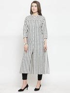 Jompers Women Grey & Off-White Striped Cotton Straight Kurta - Distacart