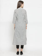 Jompers Women Grey & Off-White Striped Cotton Straight Kurta - Distacart