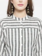 Jompers Women Grey & Off-White Striped Cotton Straight Kurta - Distacart