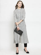 Jompers Women Grey & Off-White Striped Cotton Straight Kurta - Distacart