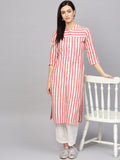 Jompers Women Red & Off-White Striped Cotton Straight Kurta - Distacart