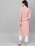Jompers Women Red & Off-White Striped Cotton Straight Kurta - Distacart