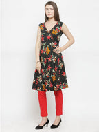 Jompers Women Black & Red Floral Printed Rayon A-Line Kurta - Distacart