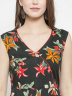 Jompers Women Black & Red Floral Printed Rayon A-Line Kurta - Distacart