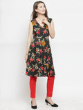 Jompers Women Black & Red Floral Printed Rayon A-Line Kurta - Distacart