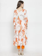 Jompers Women White & Orange Floral Printed Rayon Flared Kurta - Distacart