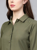 Jompers Women Olive Green Solid A-Line Kurta - Distacart