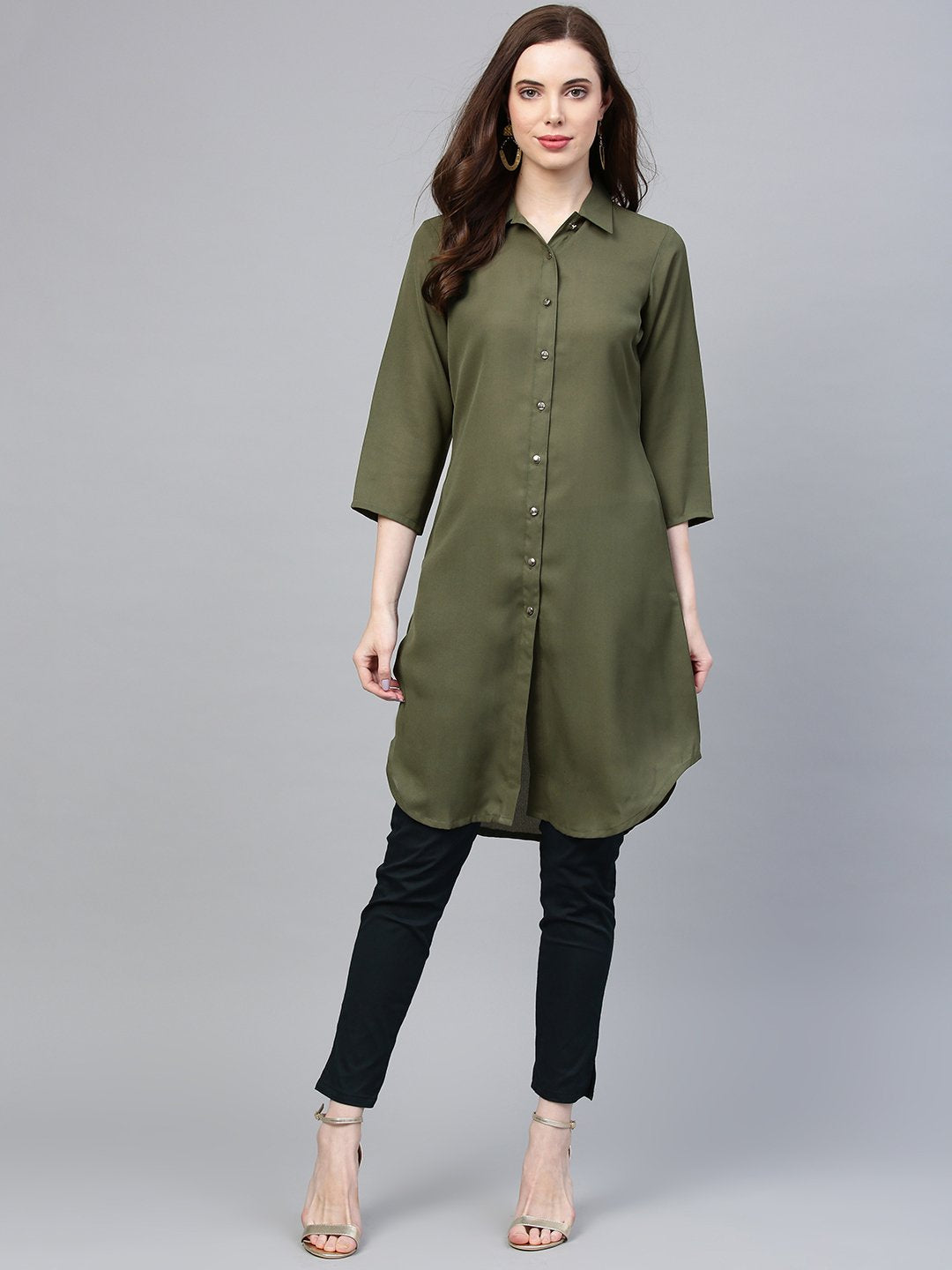 Jompers Women Olive Green Solid A-Line Kurta - Distacart