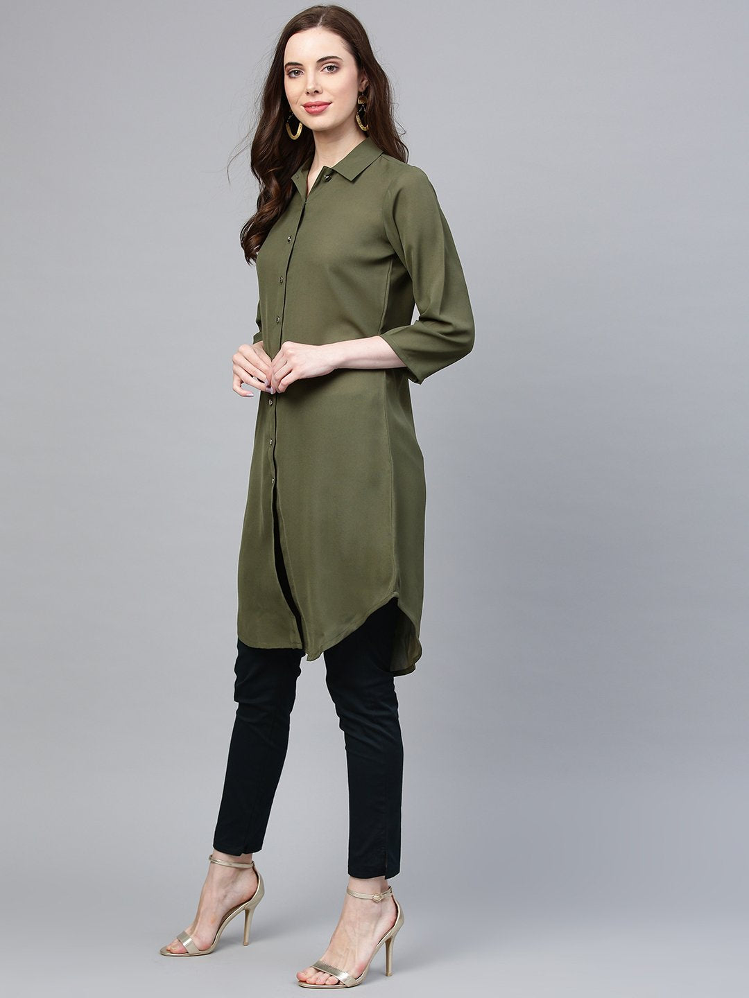 Jompers Women Olive Green Solid A-Line Kurta - Distacart