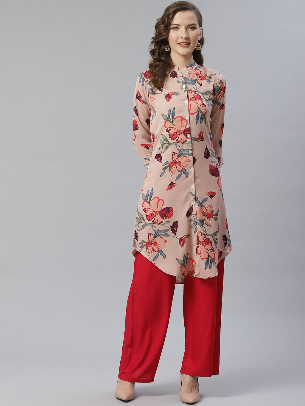 Jompers Women Peach & Red Printed Summer-cool A-line Kurta - Distacart