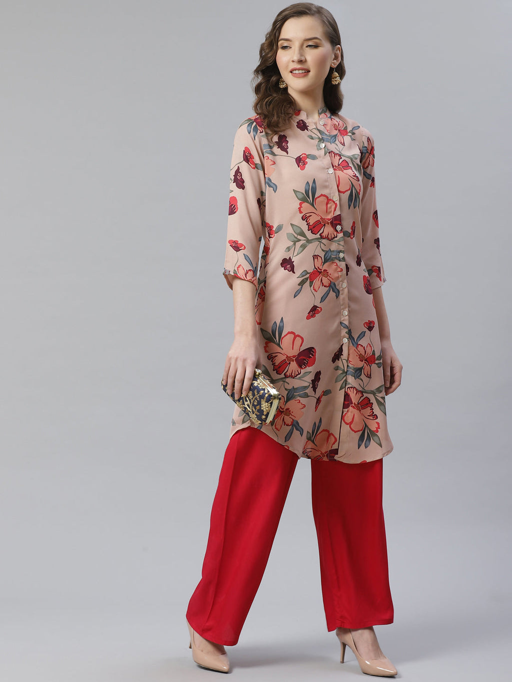 Jompers Women Peach & Red Printed Summer-cool A-line Kurta - Distacart