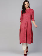 Jompers Women Maroon Woven Design Straight Rayon Kurta with Trousers - Distacart