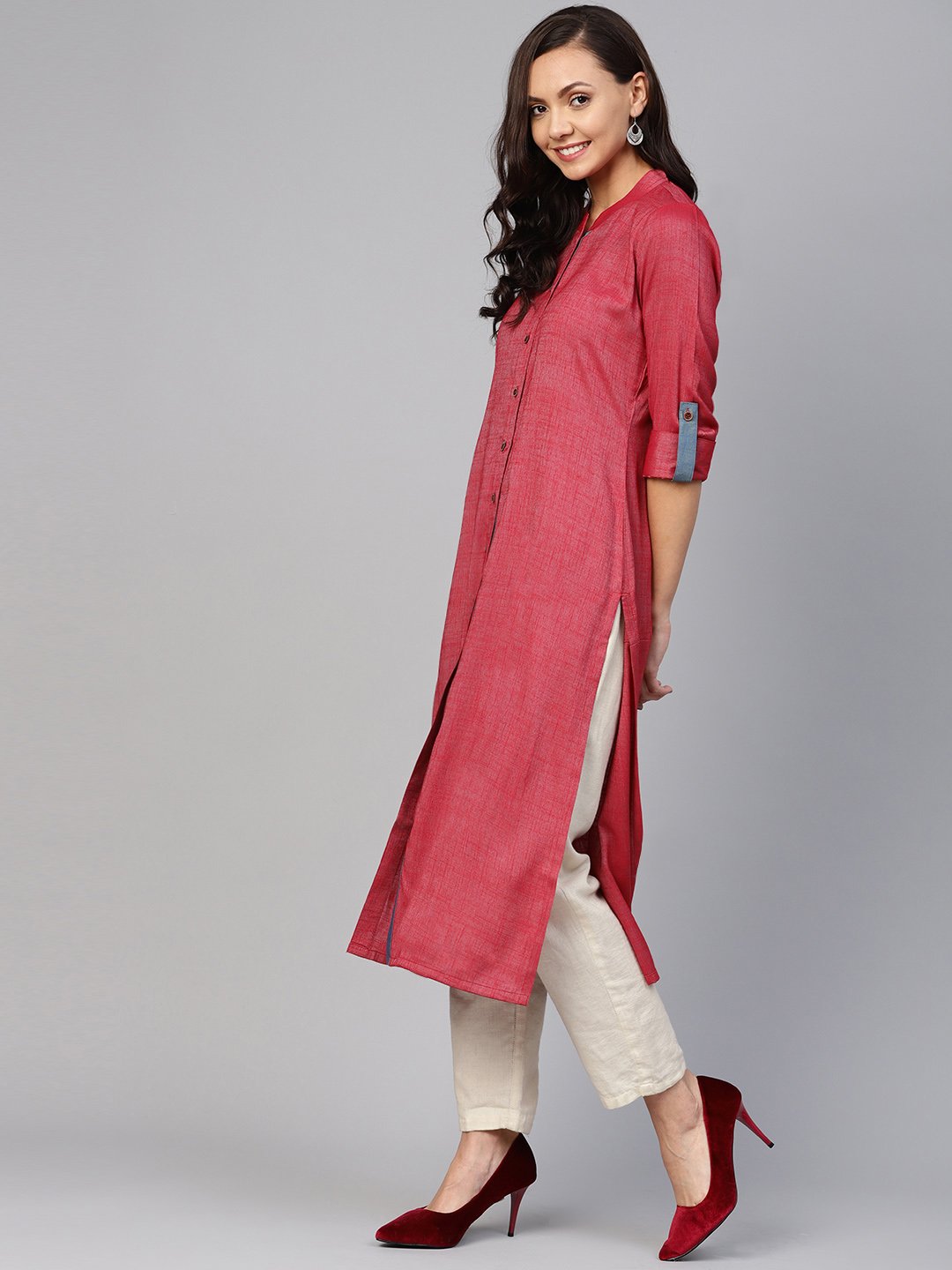Jompers Women Maroon Woven Design Straight Rayon Kurta with Trousers - Distacart