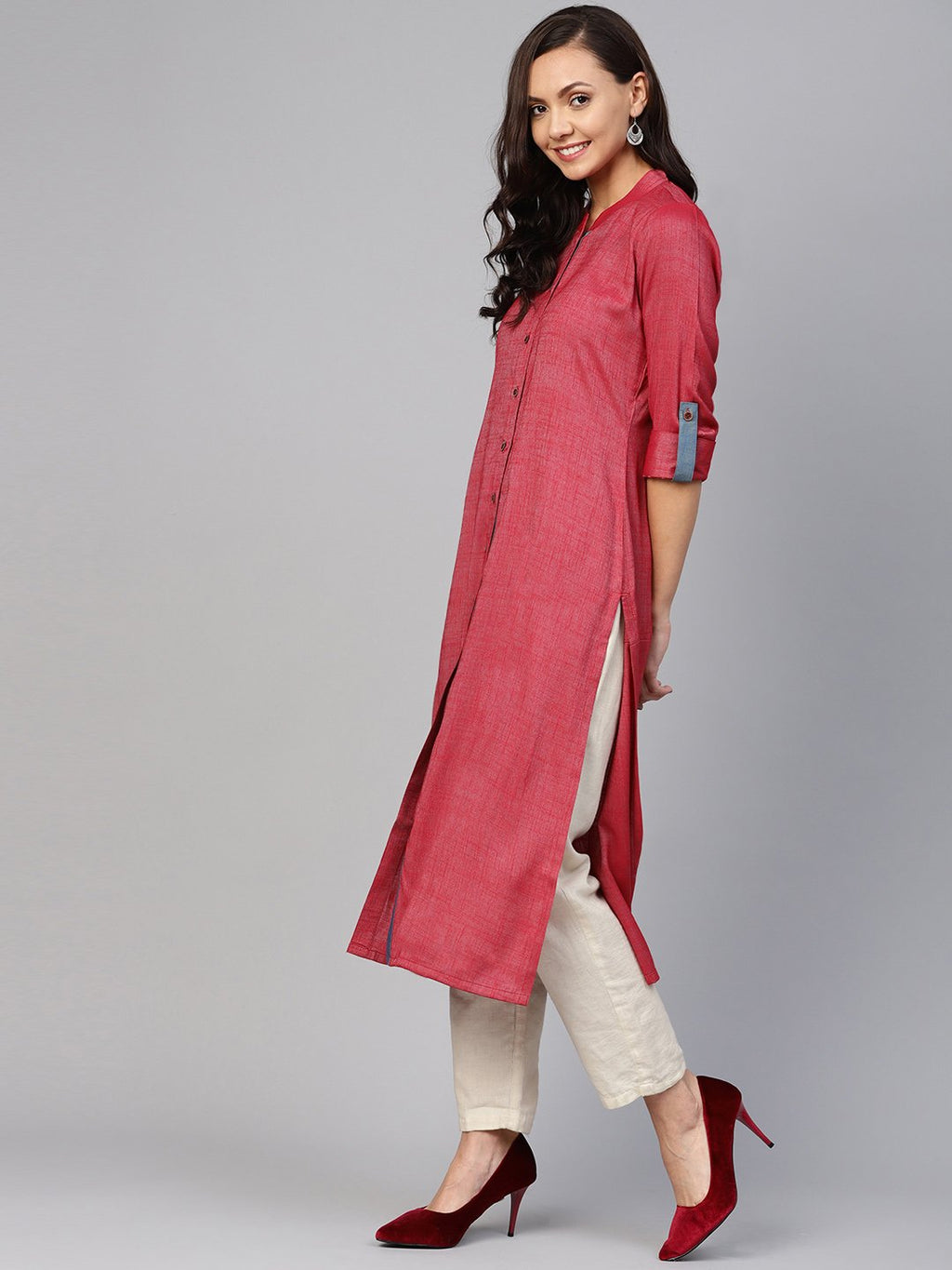 Jompers Women Maroon Woven Design Straight Rayon Kurta - Distacart