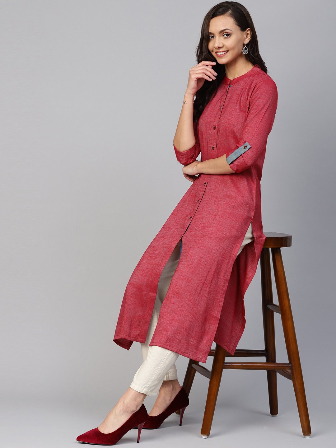 Jompers Women Maroon Woven Design Straight Rayon Kurta - Distacart