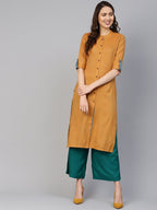 Jompers Women Mustard Woven Design Straight Rayon Kurta - Distacart