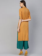 Jompers Women Mustard Woven Design Straight Rayon Kurta - Distacart