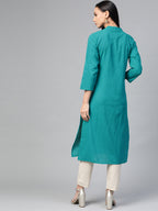 Jompers Women Green Embroidered Detail Straight Kurta - Distacart