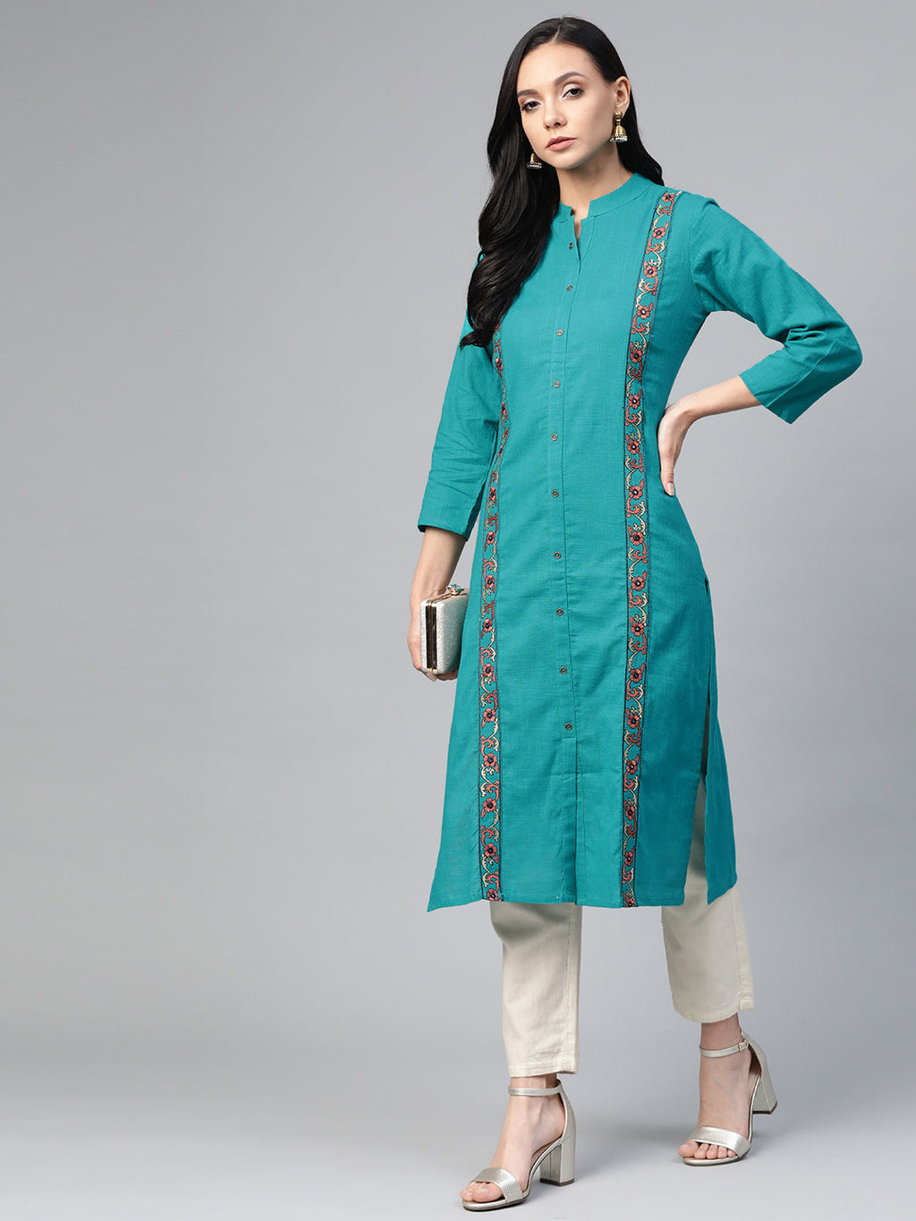 Jompers Women Green Embroidered Detail Straight Kurta - Distacart