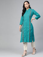 Jompers Women Green Embroidered Detail Straight Kurta - Distacart