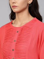Jompers Women Peach Cotton Straight Kurta with Pintucks - Distacart