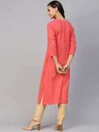 Jompers Women Peach Cotton Straight Kurta with Pintucks - Distacart